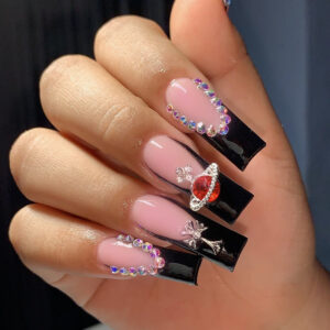 Nail Art Patch Finished Black French Wearable Nail Art Patch Red Queen West Rhinestone Cross Nail Patch