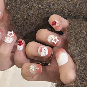 kitty凯蒂猫甲片甜美少女法式粉白渐变美甲片浮雕五角星星穿戴甲