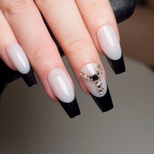 穿戴式指甲片黑色法式穿戴甲水钻甲片穿戴甲中长款press on nails