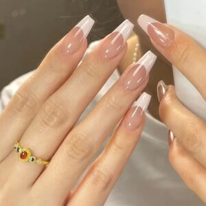 穿戴式指甲贴简约温柔粉色法式美甲片美甲成品穿戴假甲片假指甲